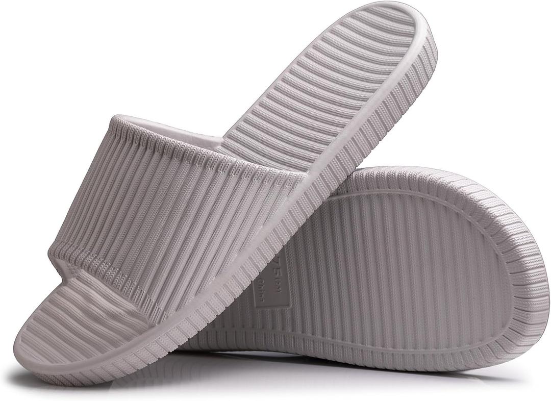Happy Lily Shower Shoes, Women & Mens Shower Slippers, Slides Sandals Pool Slides House Slippers Non-Slip Indoor Bathroom Shoes Beach Sandals (8.5-9.5 Women/7.5-8.5 Men, Grey)