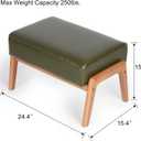 Modern Ottoman Foot Stool, Faux Leather Accent Sofa Footrest with Walnut Rubber Wood Frame, Ottoman Bench for Living Room Entryway Bedroom Sofa Seat, Hunter Green, 15.5"D x 24.5"W x 15"H