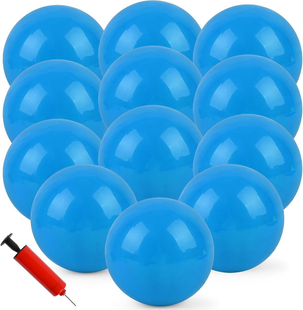 12Pcs Bouncy Balls,8.5Inch Dodgeballs for Park,Pool,Beach,etc.Inflatable Playground Balls with Hand Air Pump-Indoor/Outdoor Parties and Festivals (Blue)
