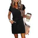 ETCYY NEW Womens Summer Dresses Tie Front Chic Mini Dress Petal Short Sleeve with Pockets, Size M
