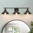 Upgrade 32" Long Black Farmhouse Bathroom Vanity Light Fixtures, 3 Light Bathroom Vanity Lights over Mirror Wall Sconce Industrial Kitchen Wall Lighting Fixtures with Matte Black Cone Metal Shade