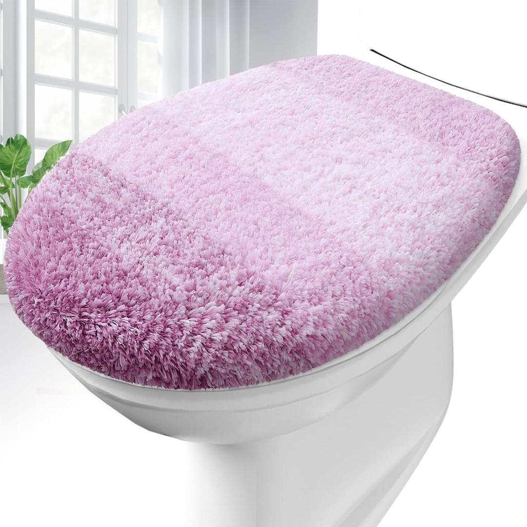 OLANLY Soft Microfiber Bathroom Toilet Lid Cover, Machine Washable Covers, 17.5x15, Stays in Place Rubber Backing, Fits Most Round, Elongated and Oblong Lids, Accessories Decor, Purple