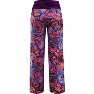 Gracyoga Women's Comfy Pajama Pants Wide Leg Lounge Palazzo Yoga Pants Stretch Casual Floral Print Fold Waist Pants, L, Purple Paisley