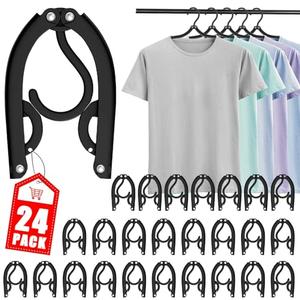 24 PCS Travel Hangers - Cruise Ship Essentials Portable Folding Clothes Hangers Travel Essentials Foldable Clothes Drying Rack for Travel (Black)