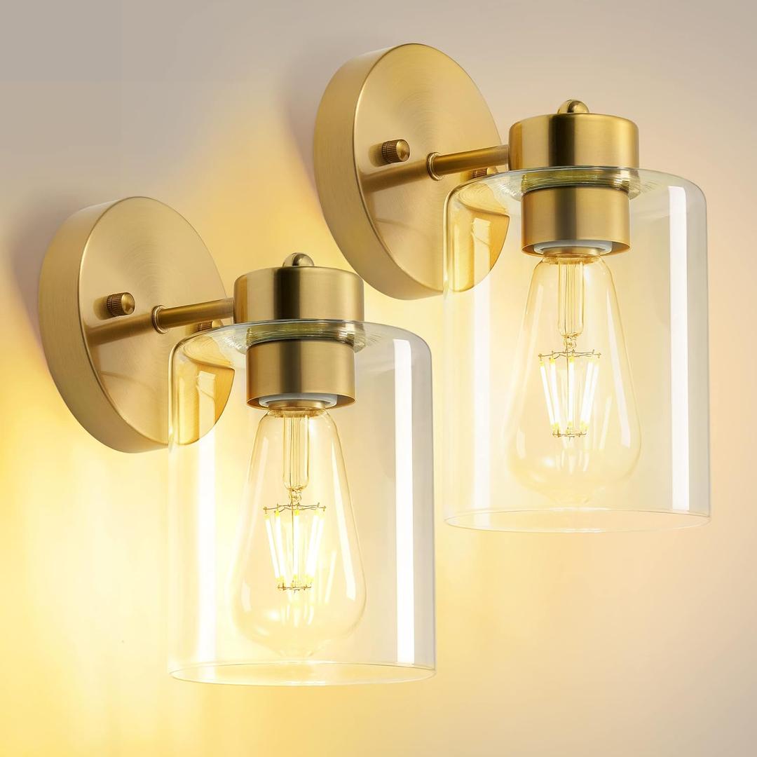 Bathroom Light,Wall Sconces Set of Two,Brushed Gold Vanity Sconce Lights,Morden Gold Sconces Set,Brass Bathroom Vanity Lighting