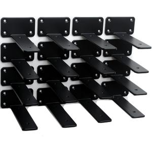 16 Pack - 6 inch Black Hidden L Shelf Bracket (1/5 Inch Thicked) Iron Floating Shelf Brackets Rustic Industrial Metal Brackets for Shelf Support