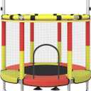 Trampoline for Kids, Upgrade Full Anti-Rust 440lbs Indoor Outdoor Toddler Trampoline with Net, 55" Adjustable Baby Toddler Trampolines Accessories Dart Board (48", Red Yellow)