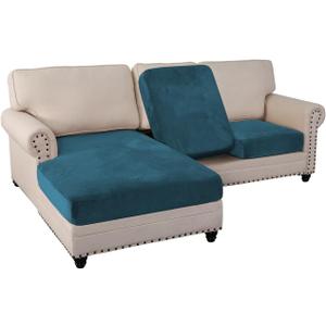 PrinceDeco Sectional Couch Covers 3 Pieces Velvet Sofa Covers L Shape Soft Couch Covers for Sectional Sofa Corner Sofa Cover Couch Cover for Dogs Washable (2 Seater + 1 Chaise,Deep Teal)