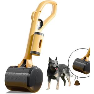 Convenient and Durable Poop Scooper for Dogs - The Perfect Solution for Easy Cleanup Portable Dog Poop Scooper, Small Medium Large Dogs, Poop Scoop with 20pcs Pet Waste Bag Attachment(Yellow Black)