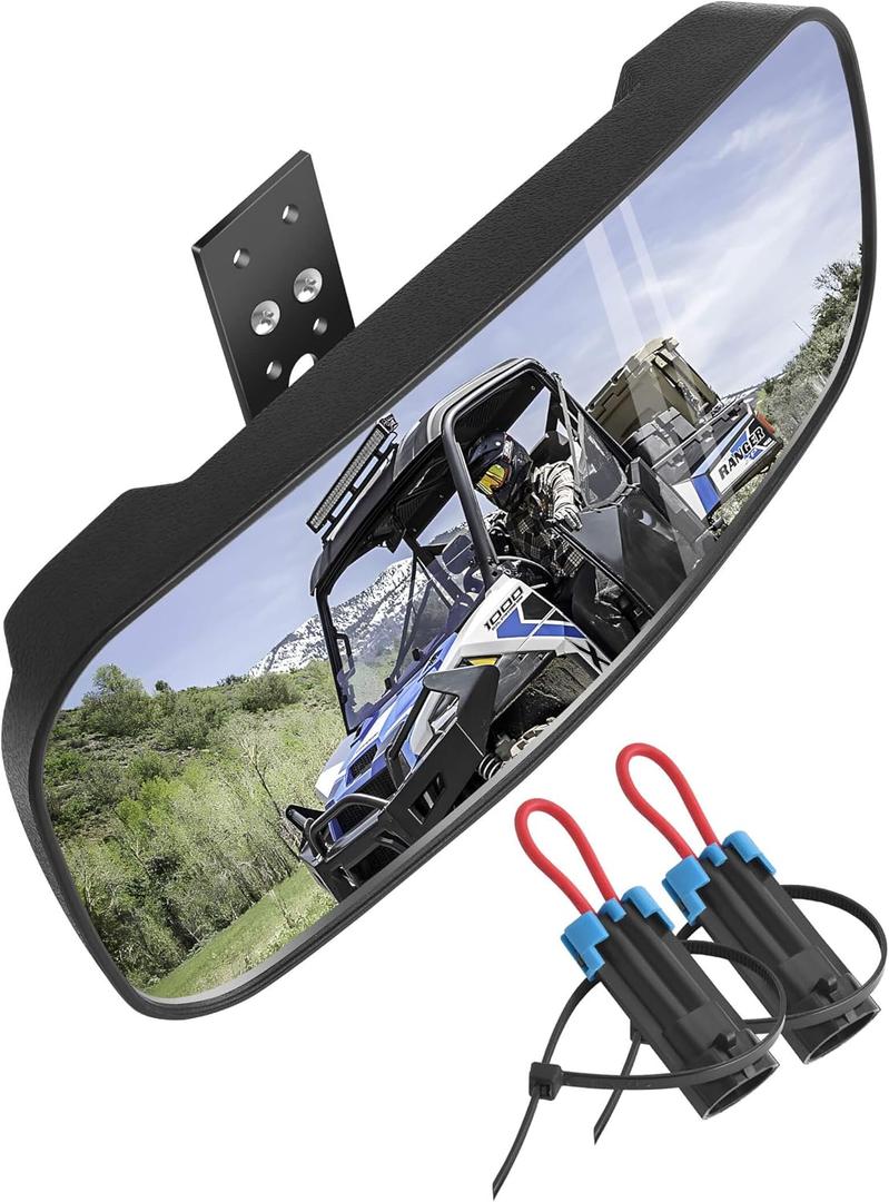 ZIDIYORUO Polaris Ranger Rear View Mirror, HD Center Rear View Mirror for Polaris Ranger 500 570 900 XP 1000XP Crew 2017-2025, Fit on the Factory Drop Down Mounting Tab (with 2pcs of Belt Bypass)