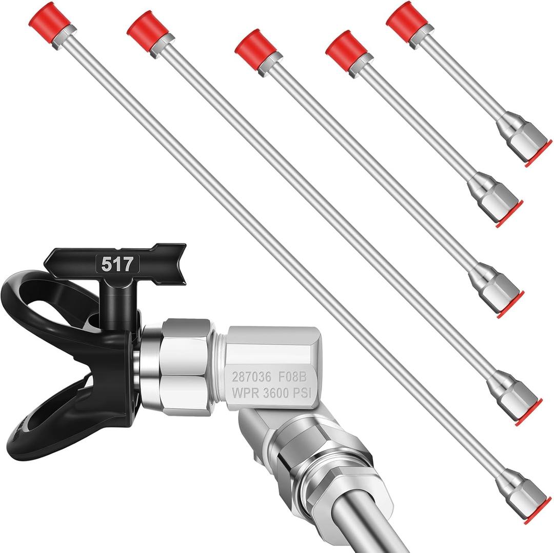 8pcs Airless Paint Sprayer Gun Tip Extension Pole Rod Set for Airless Spray Gun Painting with Swivel Joint Spray Tips and Nozzle Tip Guard Protector (8,12,20,30,39in,517)