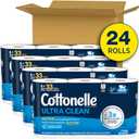 Cottonelle Ultra Clean Toilet Paper with Active CleaningRipples Texture, Strong Bath Tissue, 24 Family Mega Rolls = 132 Regular Rolls (4 Packs of 6)