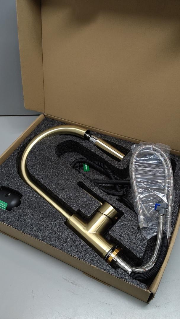 Havin Gold Kitchen Faucet with Pull Down Sprayer, High Arc Stainless Steel Material, with cUPC Ceramic Cartridge, Without Deck Plate, Fit for 1 Hole Kitchen Sink or Laundry Sink, Brushed Gold, HV501G