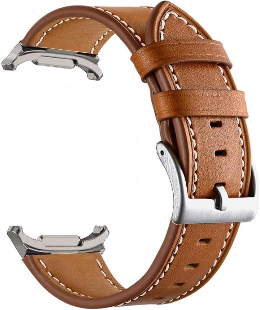 Galaxy Watch 8 Classic Band 46mm, Bands for Samsung Galaxy Watch8 40mm/44m (2025), Business Leather Wristband Replacement Strap for Men Women, Light Brown Silver