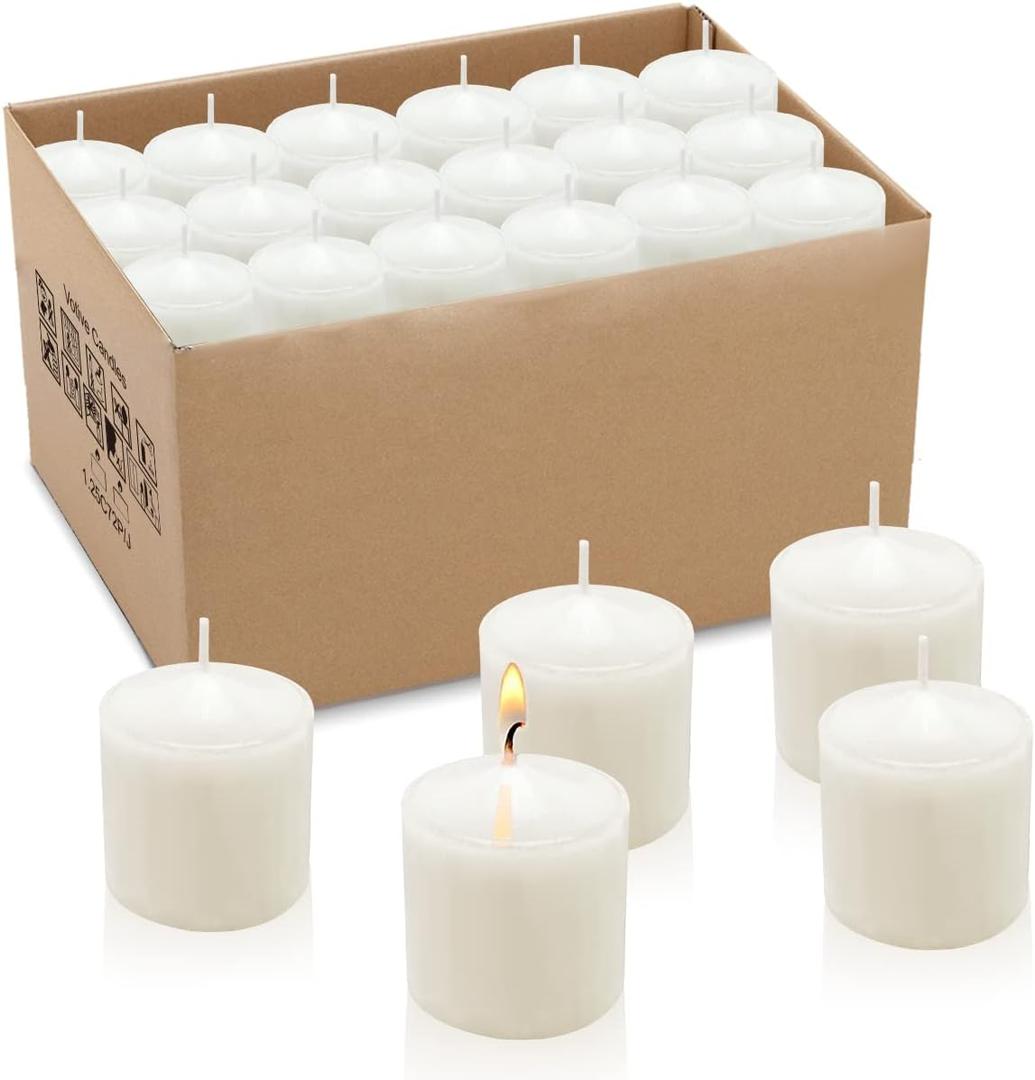 10 Hour White Votive Candles for Weddings Party Spa and Emergency, Set of 36 Unscented Bulk Candles for Restaurants and Home Decoration (1.5 Inch, 36 Pack)