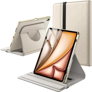 JETech Rotating Case for iPad Air 13-Inch M4/M3/M2 (2026/2025/2024) with Pencil Holder, 360 Degree Rotation PU Leather Folio Protective Cover (Starlight)