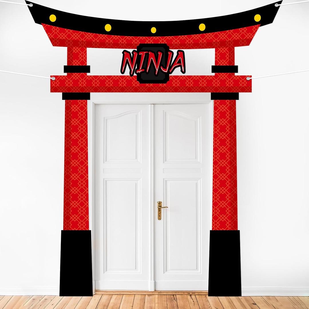 Ninja Birthday Party Decorations Door Banner Party Supplies Kidz Ninja Themed Door Hanging Warrior Theme Backdrop Banner for Kids Boys Girl Karate Birthday Decor