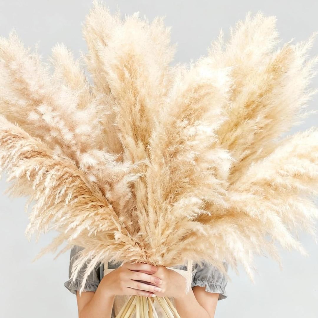 40" inch 10 PCS Dried Pampas Grass Decor Tall, Large Beige Natural Pampas Stems for Floor Vase, Wedding, Party, Farmhouse, Boho Home Decor
