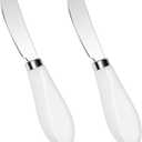 Butter Spreader Knives Set of 2, Stainless Steel Butter Knife with Porcelain Handles, Blunt Edge Cheese Spreader Set for Soft Cheese, Butter, Jam, Charcuterie, Pastry (2Pcs White Handle & Silver Blade)
