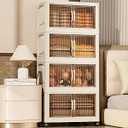 Wookon 4 Tiers Storage Bins-Magnetic Plastic Storage Bins,228Quart Storage Bins with Wheels,Beige Closet Organizers and Storage, Dual Open Collapsible Storage Bins for Home and Office Storage