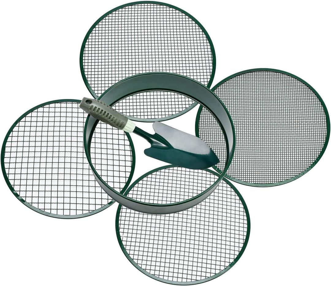 Garden Sieve, Soil Sieve with Interchangeable Mesh Sizes 3,6,9,12mm, Garden Riddle, Perfect Gardening Tool for Sifting Soil, Stones, and Compost