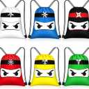 Censen 24 Pcs Ninja Drawstring Bags Set Bulk 12 x 10 Inch Candy Treat Goody Waterproof Beach Bags for Kids Ninja Themed Party Birthday Party Favor Supplies, about 12 x 10 inches