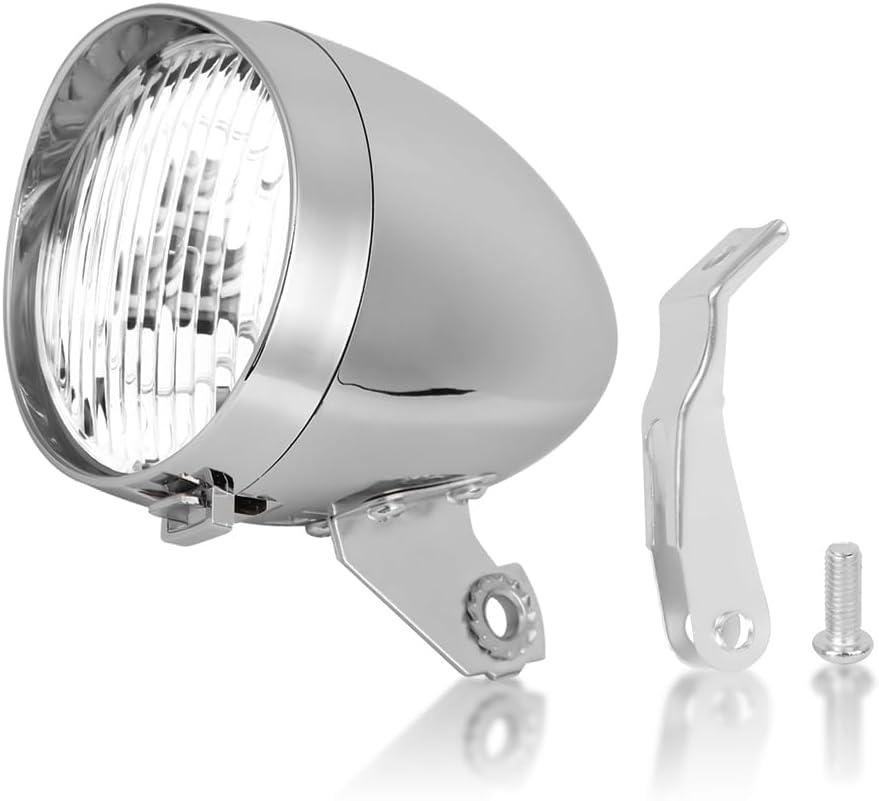 Bicycle Vintage Light, 3 LED Vintage Retro Bicycle Front Light Lamp, Vintage Bike LED Headlight Front Head Bike Lamp with Mounting Bracket (Silver)