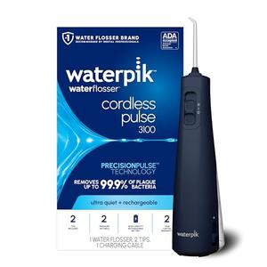 Waterpik Cordless Pulse Rechargeable Portable Water Flosser for Teeth, Gums, Braces Care and Travel with 2 Flossing Tips, Waterproof for Shower, ADA Accepted, WF-20 Blue