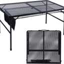 Folding Grill Table, 4x2 FT Portable Camping Table, Lightweight Height Adjustable Metal Tables with Mesh Desktop and Mesh Bag, Outdoor Tables for Camping, Picnic, Beach and BBQ, Black