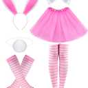 Dolkoic Easter Bunny Headband Costume Accessory Set with Bowtie Tail and Tutu Skrit,Cute Bunny Cosplay for Women Girls Halloween Easter Dress Up Party Supplies