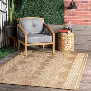 nuLOOM 4ft x 5ft Outdoor Tribal Geometric Area Rug, Stain Resistant, Weather Resistant, High Traffic, Patio, Balcony, Outside, Ranya Light Brown