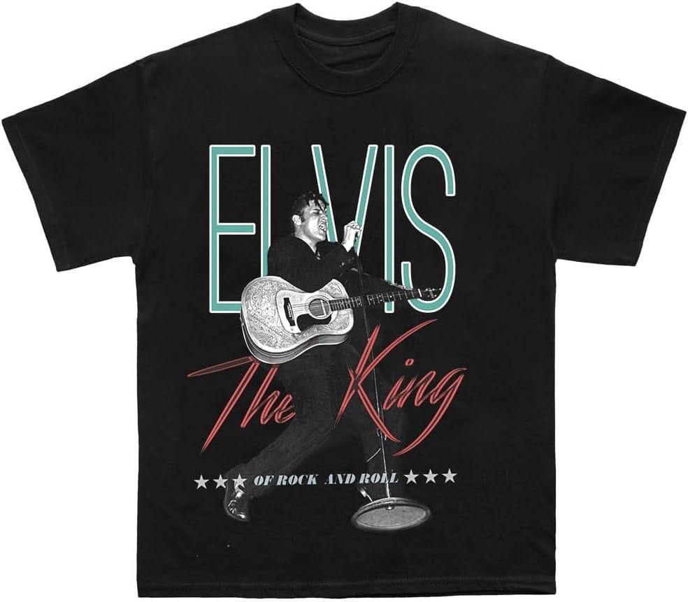 Elvis Presley Unisex Adult Official Elvis Presley Merch the King T-Shirt (Black)