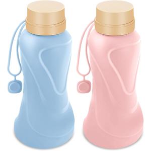 Collapsible Water Bottles 2 Pack,Leak Proof,Reuseable BPA Free Silicone Foldable Water Bottles,Durable Lightweight for Travel Gym Camping Hiking,Compact Size Portable Sports Water Bottle (Pink&Blue)