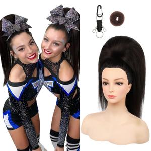 SEIKEA Cheer Ponytail Hair Piece, 100% Super Protein Fiber Straight Cheerleader Hairpiece Lightweight Silky Smooth Fluffy 18" Ponytail Extension for Cheerleader Competition, Dance Black Brown