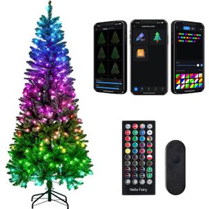 6FT Prelit Christmas Tree with 250 LED Lights, App Controlled Artificial Christmas Tree with Multi-Color RGB Lights & Music Sync, Slim Pencil Christmas Tree for Home Christmas Decorations