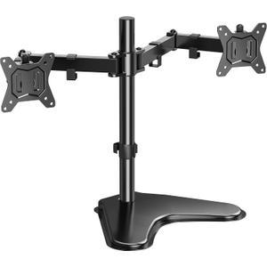 HUANUO 32 inches Dual Monitor Stand up to 17.6lbs per Arm, High-Grade Aluminum Free Standing Dual Monitors Mount for 2 Screens. Fully Adjustable Dual Monitor Stand for Desk with Tilt, Swivel, Rotation