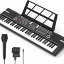 61 keys keyboard piano, Electronic Digital Piano with Built-In Speaker Microphone, Sheet Stand and Power Supply, Portable piano Keyboard Gift Teaching for Beginners (Black)
