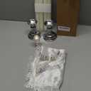 Reallnaive Modern Shabbat Havdalah Set White Satin Challah Cover Silver Candle Holders Silver Wine Cup White Taper Candles for Shabbat, Holiday and Havdalah Gifts