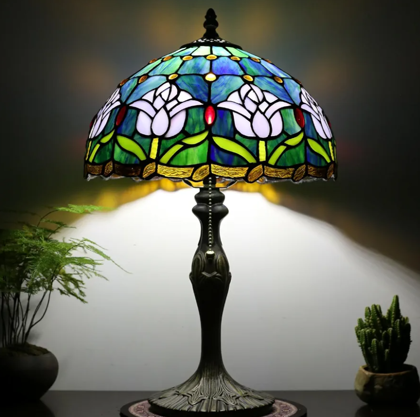 Tiffany Style Stained Glass Table Lamp 12 W x 19 H Inches Bedside Reading Decorative Light (Pink Tulip) Tiffany Style Stained Glass Table Lamp 12 W x 19 H Inches Bedside Reading Decorative Light (Pink Tulip)