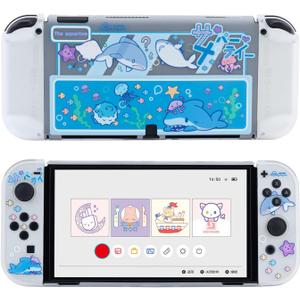 GeekShare Protective Case Slim Cover Case Compatible with Standard Switch Only - Shock-Absorption and Anti-Scratch Cover Skin for Switch - Shark Party (for Switch OLED Model)