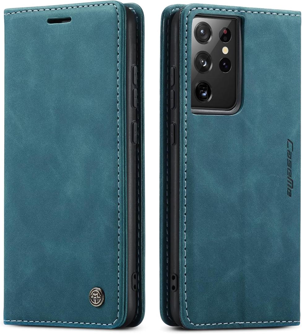 Compatible with Samsung Galaxy S21 Ultra Wallet Case with Card Holder,Kickstand Flip Folio Leather Phone Case for Samsung Galaxy S21 Ultra 6.8 inch (Blue)