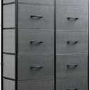WLIVE Grey Dresser for Bedroom with 10 Fabric Drawers, Tall Organizer Units for Living Room, Clothing, Closet, Storage Tower with Cabinet, Metal Frame, Wooden Top, Furniture