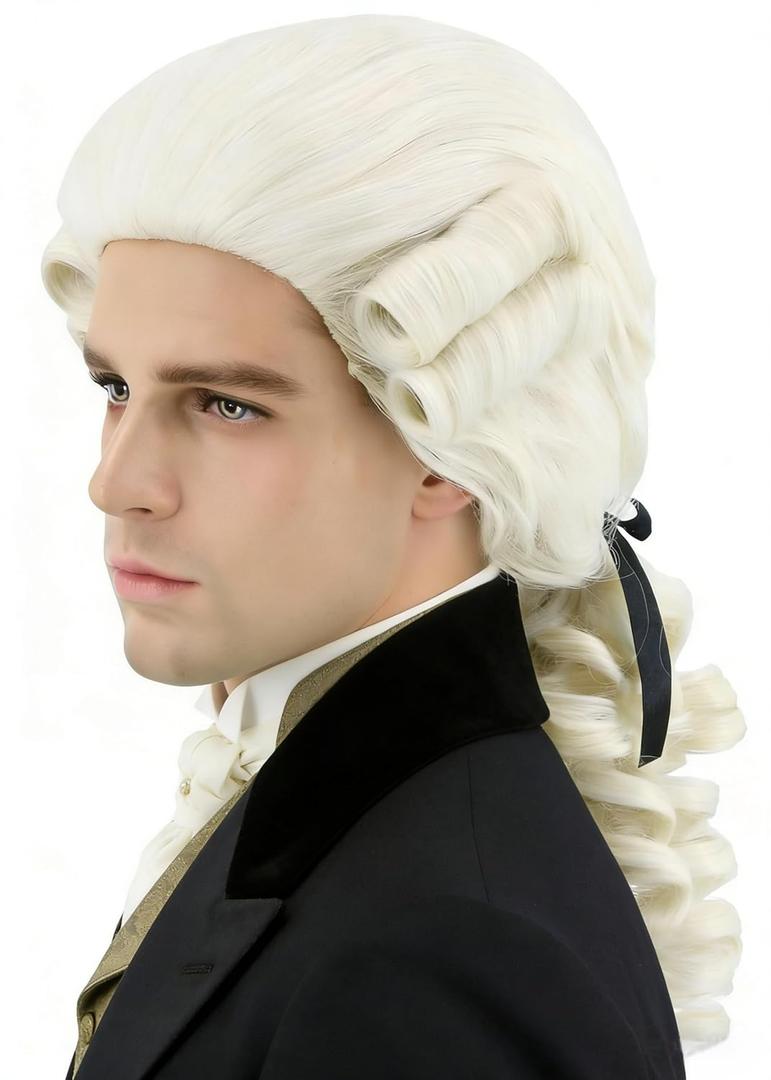 Topcosplay Judge Colonial Wig for Men Women Historical Powdered Wig Beige Halloween Costume Funny Wigs Beige