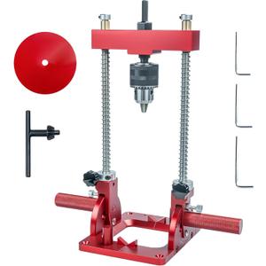 New Upgraded Protable Drill Guide for Straight HolesAdjustable 0 to 60 Heavy Duty Multi-Angle Drill Press Guide Adapter for Hand Drill,with 1/2" Chuck,Key, Precision Drilling Jig for Wood Working (Red)