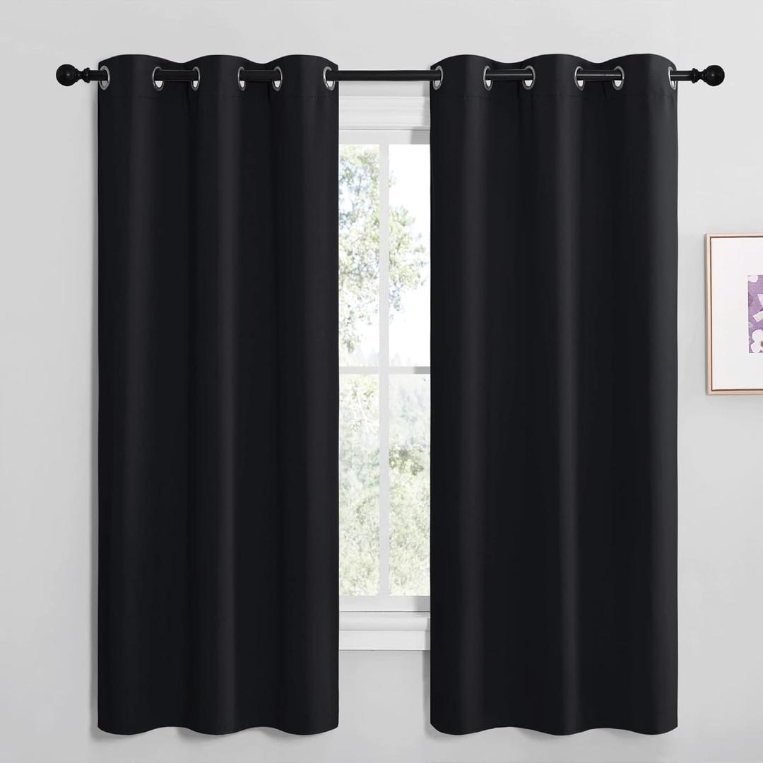 NICETOWN Bathroom Blackout Thermal Curtains and Drapes, Black Solid Thermal Insulated Grommet Blackout Drapery Panels for Window (2 Panels, 42 inches Wide by 68 inches Long, Black)