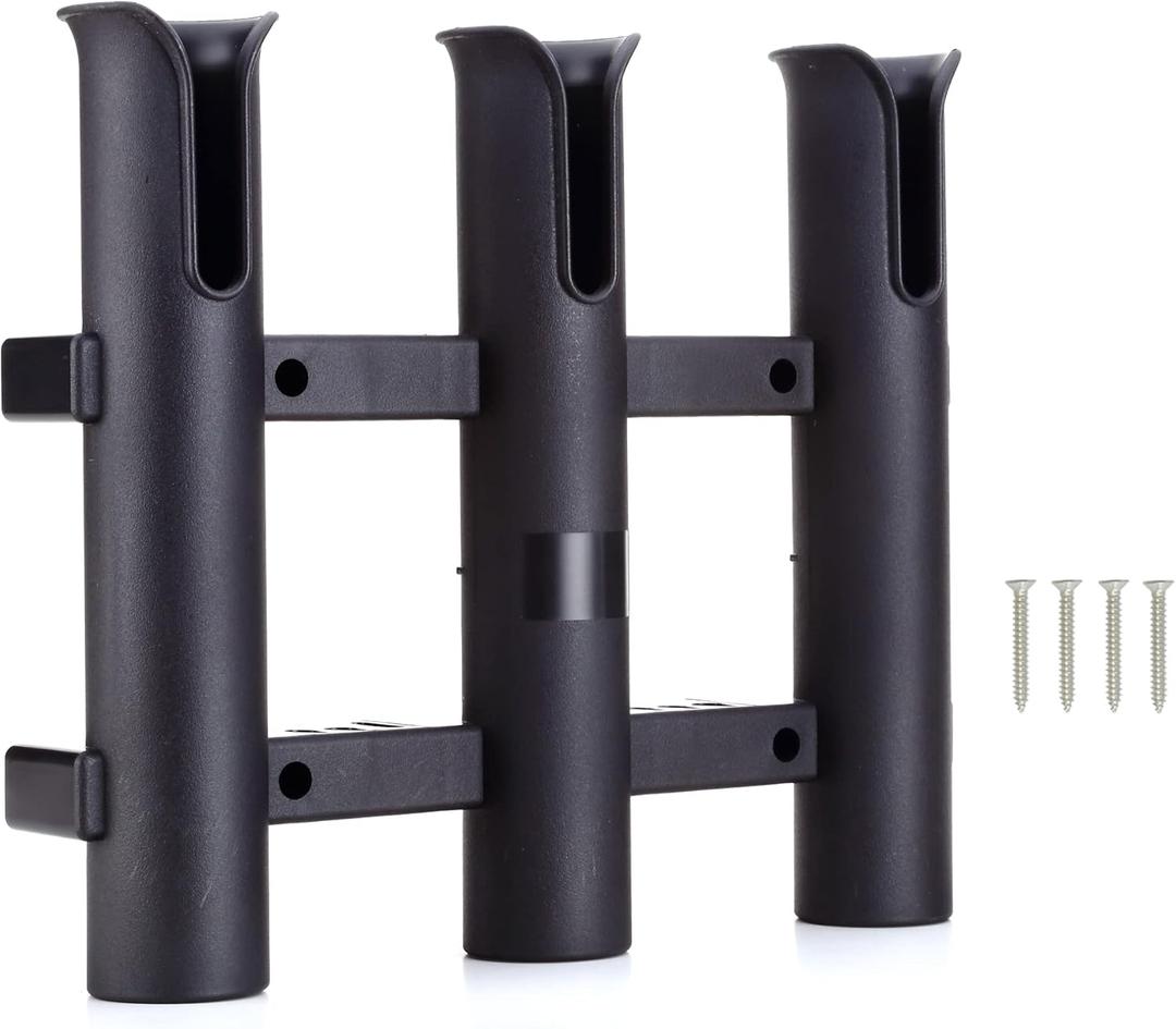 Wall Mounted Fishing Rod Holders Tubes Links Fishing Rod Holder Rack Rests (3-pole-black)
