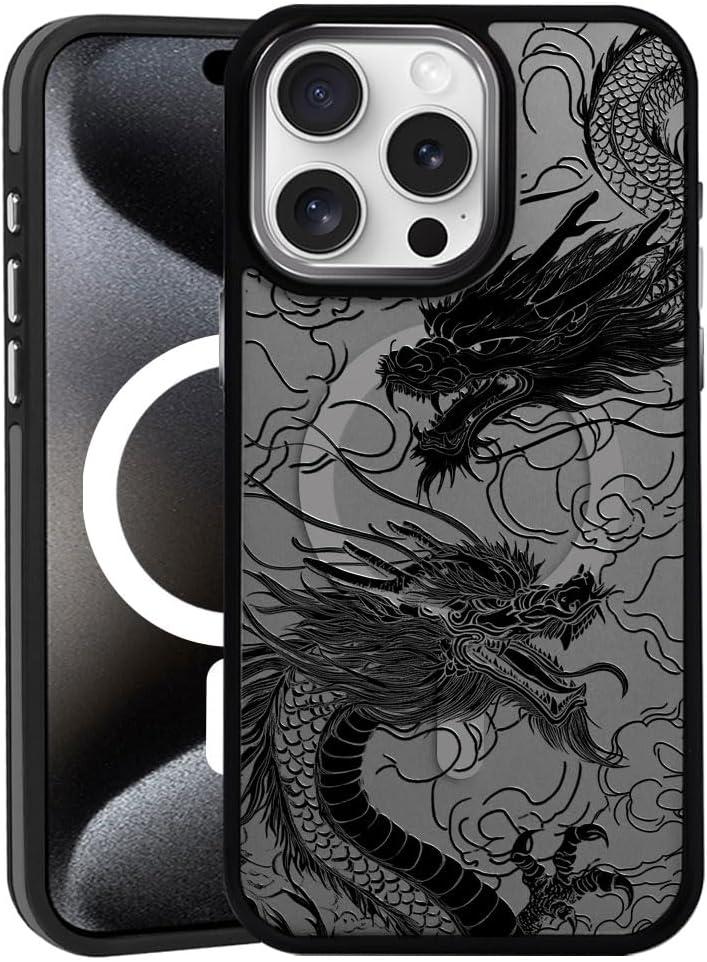 DAIZAG Magnetic Case for iPhone 14, [All-Around Shockproof Corners] [Compatible with MagSafe], Black Translucent Matte Cover,Dragons Black