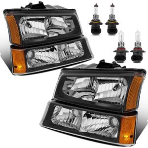 KUIPERAUTO Headlight Assembly Compatible with 2003-2006 Chevy Avalanche/2003-2007 Chevrolet Silverado 1500 2500 3500 Headlamp w/Bulb with Black Housing/Clear Lens/Clear Cornor