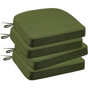 Outdoor Round Corner Seat Cushion, 17"x16"x2", Set of 4, Non Slip Seat Cushion Pads with Removable Cover for Patio Furniture, Garden Yard Lawn, Deep Forest Green