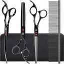 Dog Grooming Scissors Kit with Safety Round Tips, GLADOG Professional 5 in 1 Grooming Scissors for Dog and cat